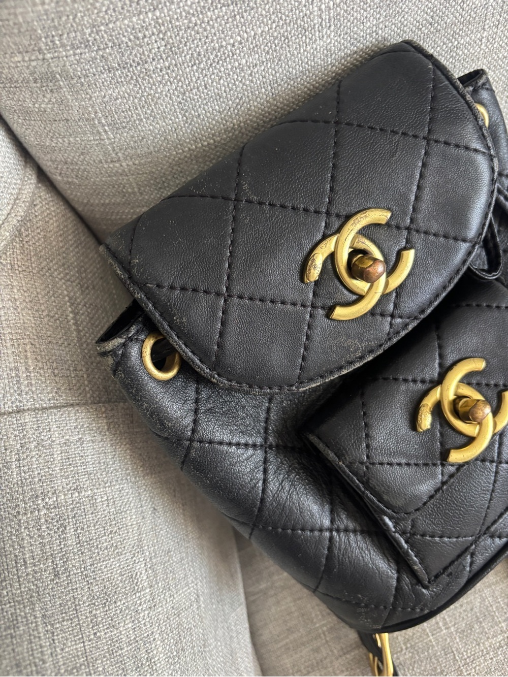Black Quilted Caviar Leather Mini Backpack with Gold Hardware - Picture 2 of 7